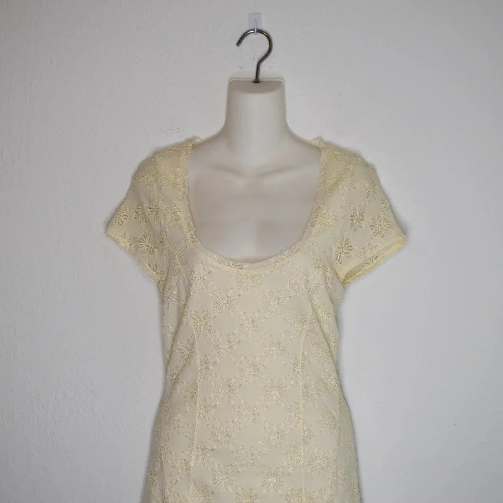 Free People Dress Daisy Lace Sz M Mini Floral Stretchy Neutral Cottagecore Boho - Picture 2 of 15